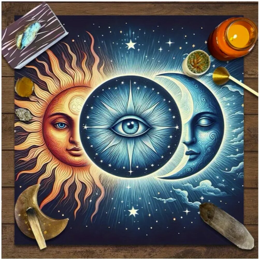Sun and Moon Center Eye Tarot Reading Cloth Tapestry 19x19 NWT